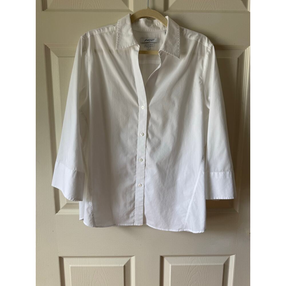 Foxcroft‎ NYC White Non-Iron Stretch Button Down XL Capsule Office Travel